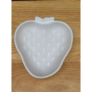 Hazel Atlas White Strawberry-Shaped Fruit  Milk Glass Candy Nut Dish Textured